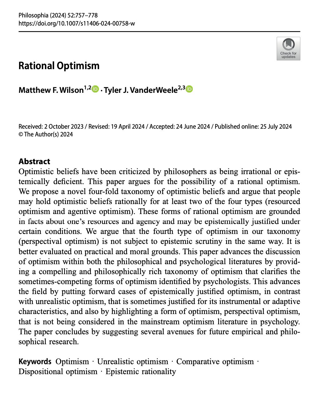 Rational Optimism paper